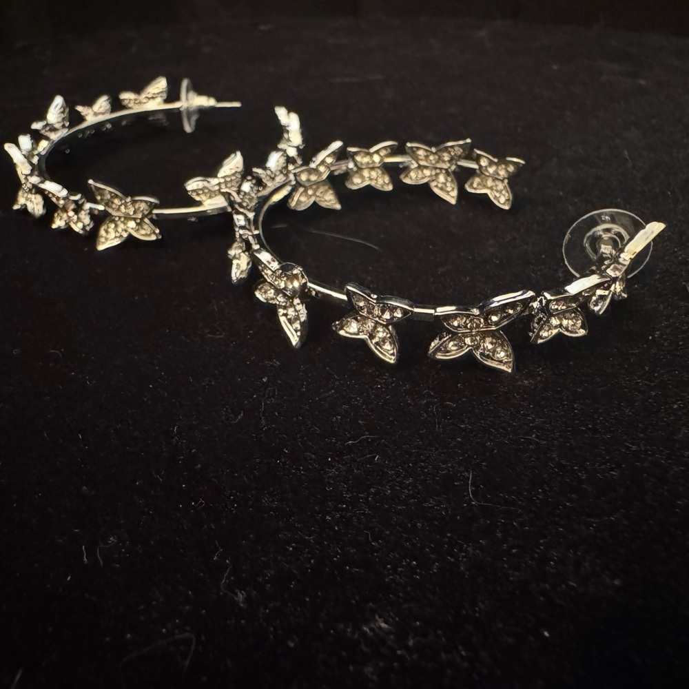 Silver tone butterfly  Hoop Earrings